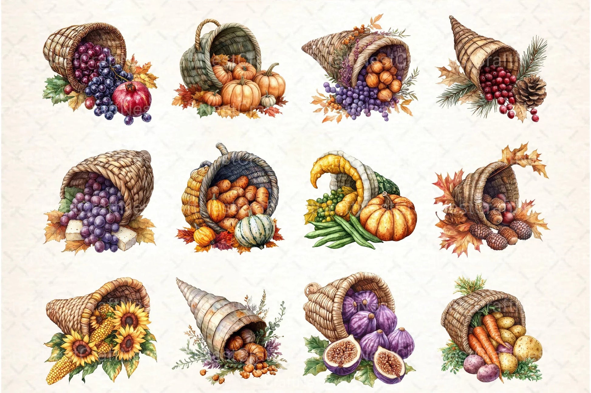 Cornucopia Harvest Thanksgiving Clipart Bundle - CraftNest - Digital Crafting and Art