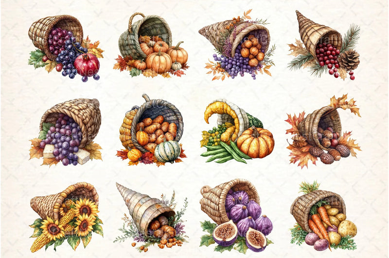 Cornucopia Harvest Thanksgiving Clipart Bundle - CraftNest - Digital Crafting and Art