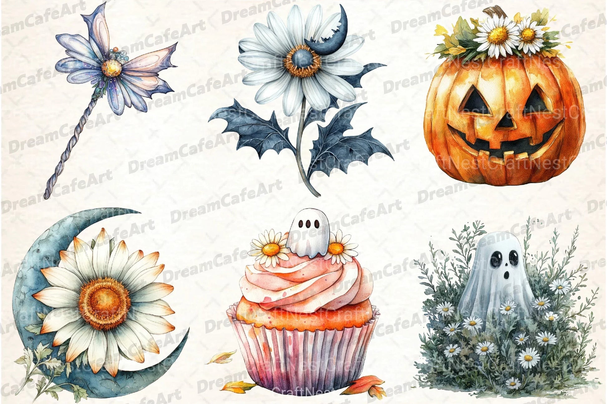 Daisy Flower & Halloween Clipart Bundle 177 - CraftNest - Digital Crafting and Art
