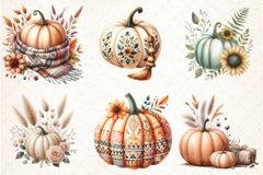 Boho Floral Pumpkin Clipart Collection Bundle - CraftNest - Digital Crafting and Art