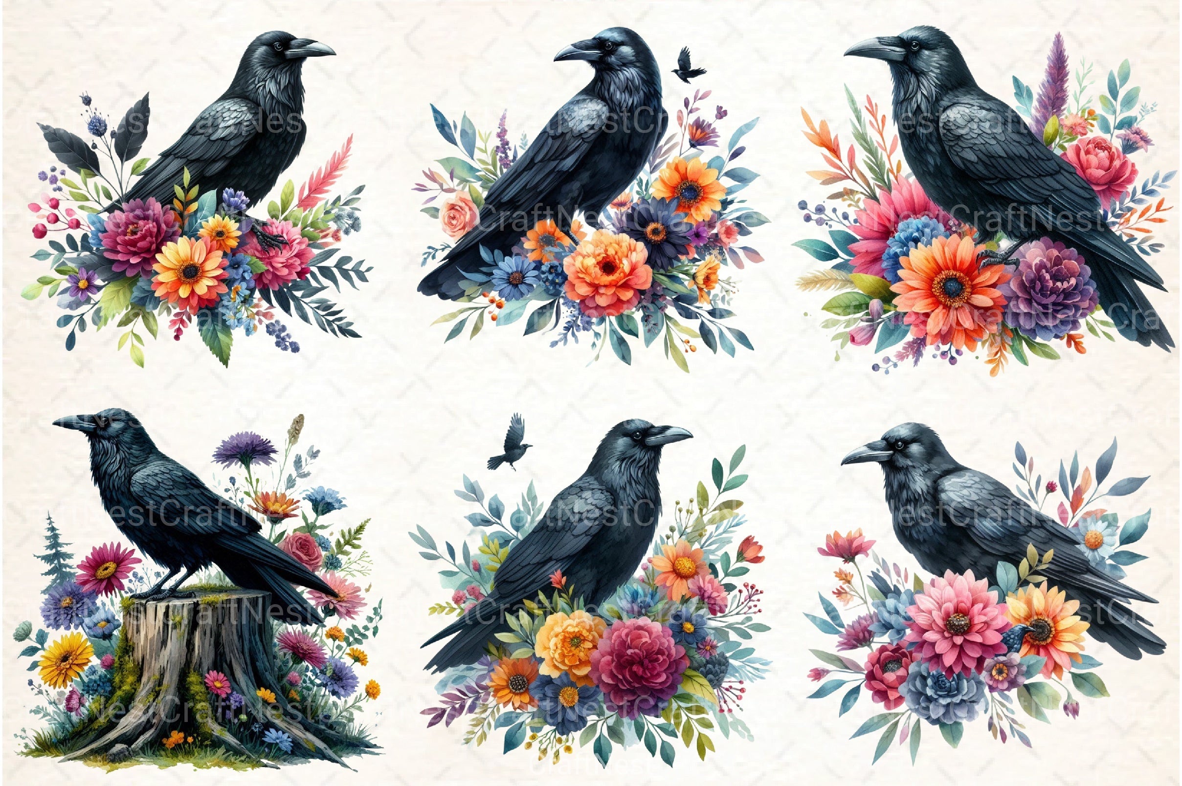 Black Raven Clipart Bundle - CraftNest - Digital Crafting and Art