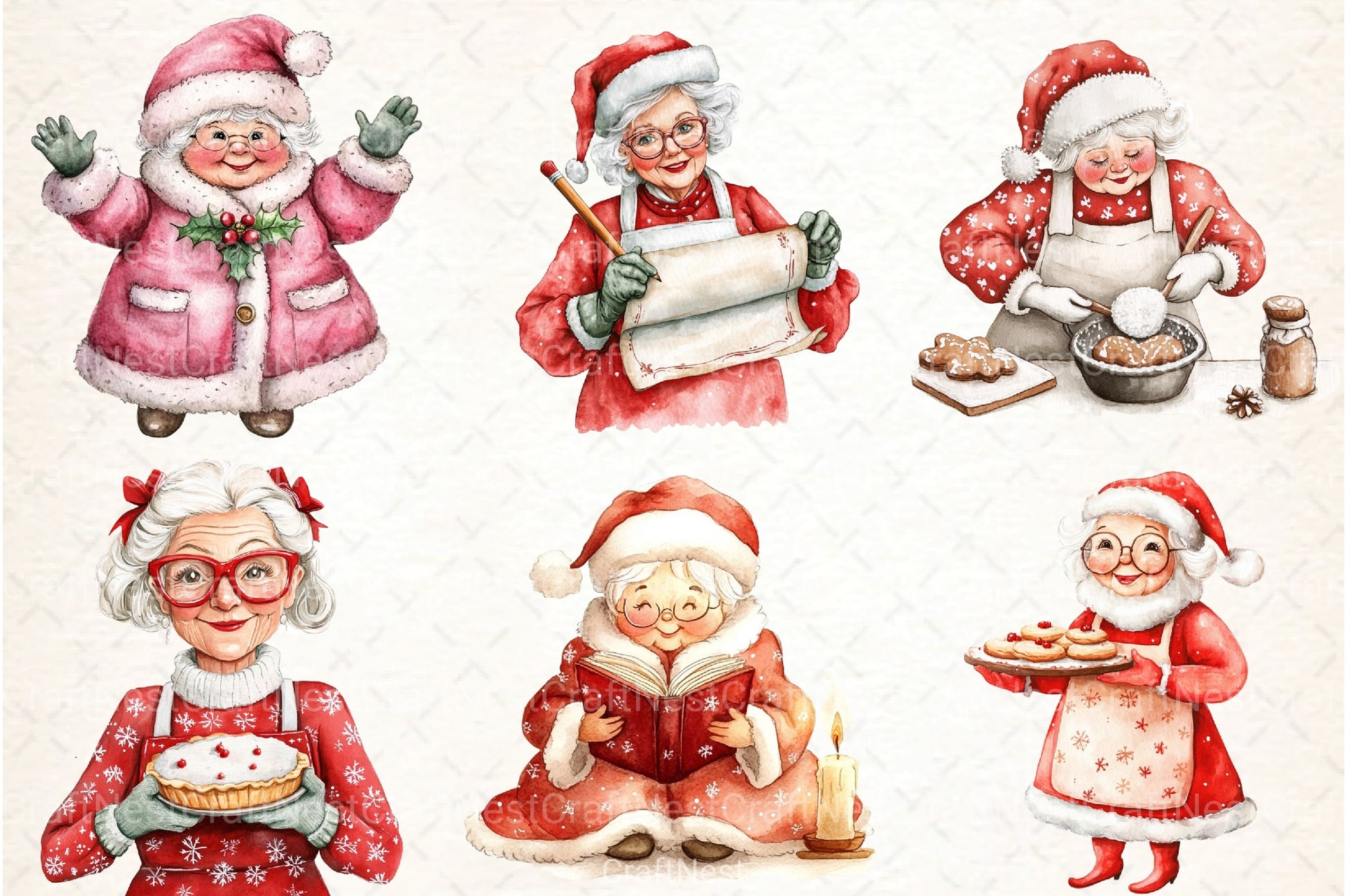 Sweet Cute Christmas Mrs. Santa Claus Clipart Bundle - CraftNest - Digital Crafting and Art