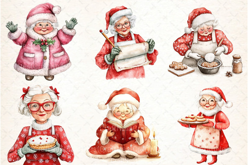 Sweet Cute Christmas Mrs. Santa Claus Clipart Bundle - CraftNest - Digital Crafting and Art