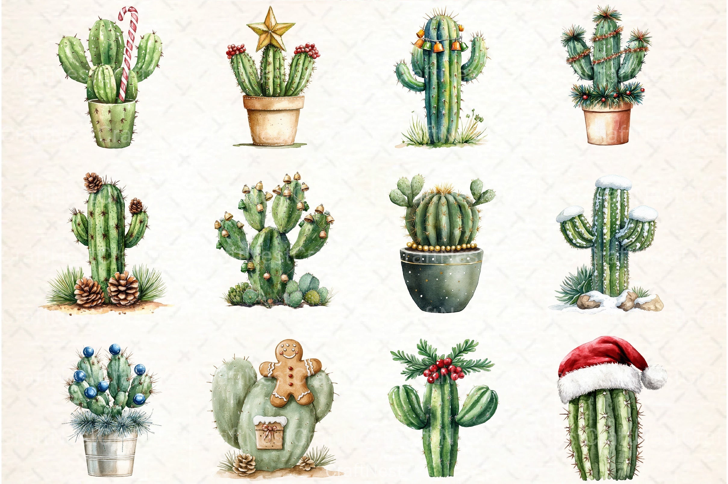 Christmas Cactus Clipart Bundle 145 - CraftNest - Digital Crafting and Art