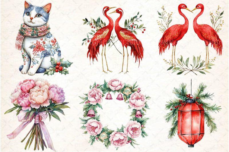 Christmas Chinoiserie Clipart Bundle - CraftNest - Digital Crafting and Art