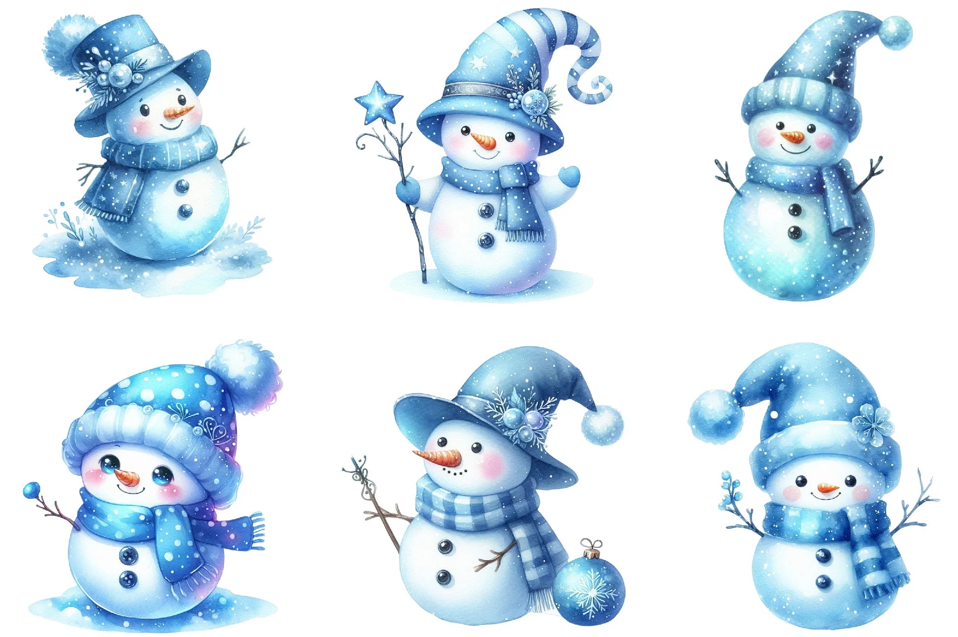 Blue Cute Snowman Clipart Bundle - CraftNest - Digital Crafting and Art