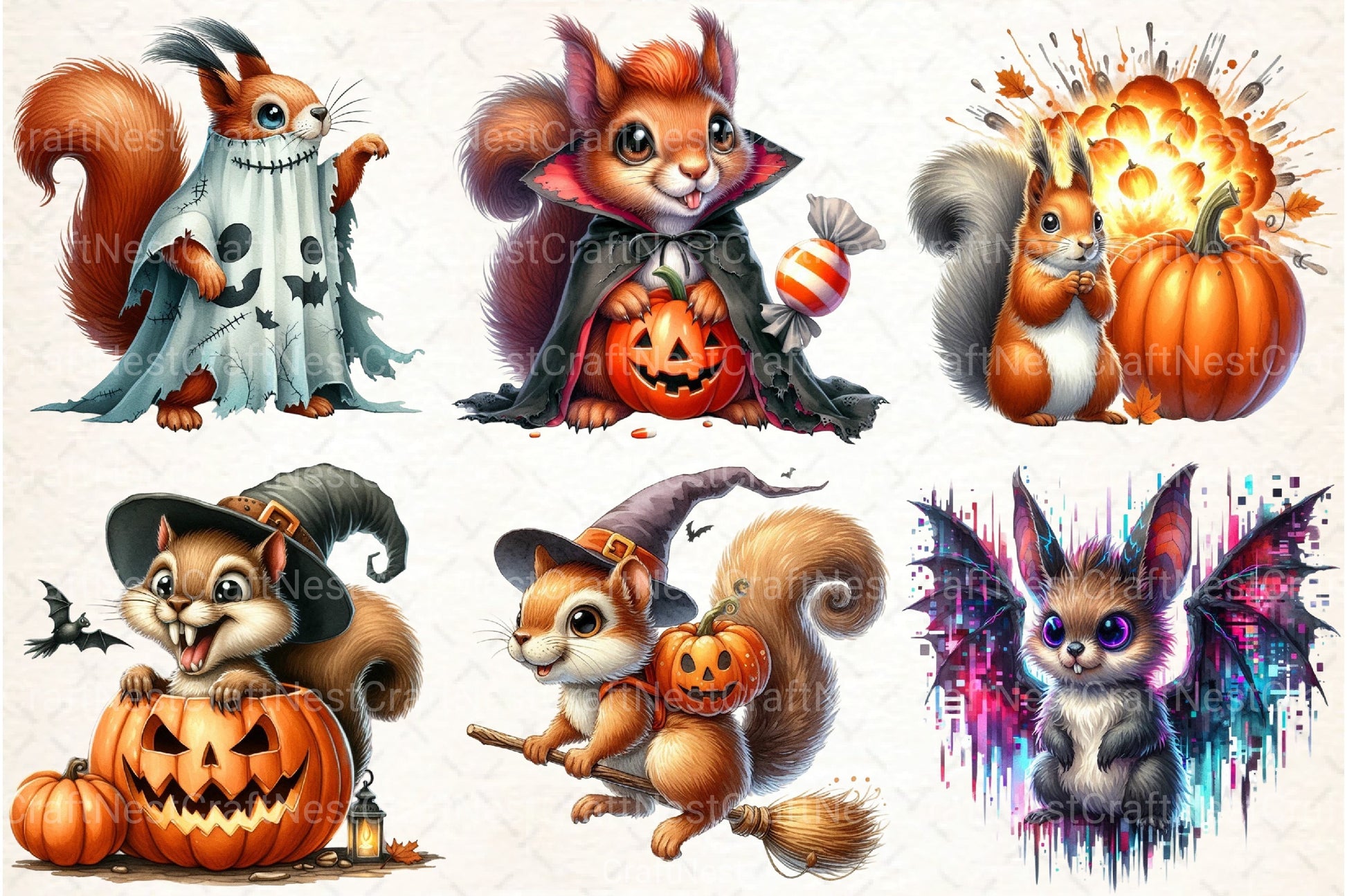 Funny Halloween Squirrel Clipart Bundle - CraftNest - Digital Crafting and Art