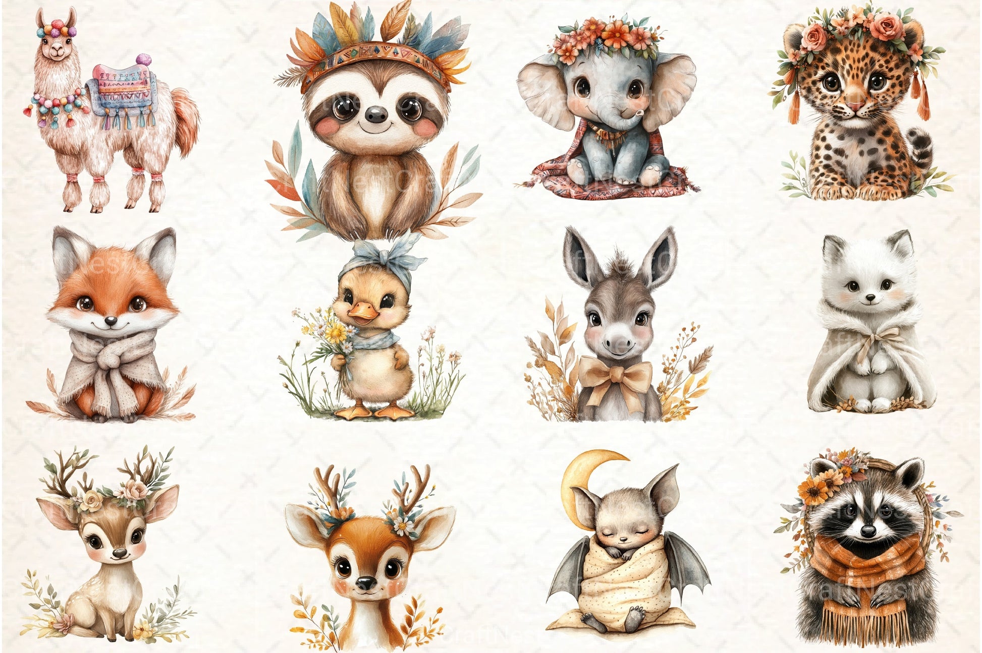 Boho Baby Animals Clipart Bundle 2 - CraftNest - Digital Crafting and Art