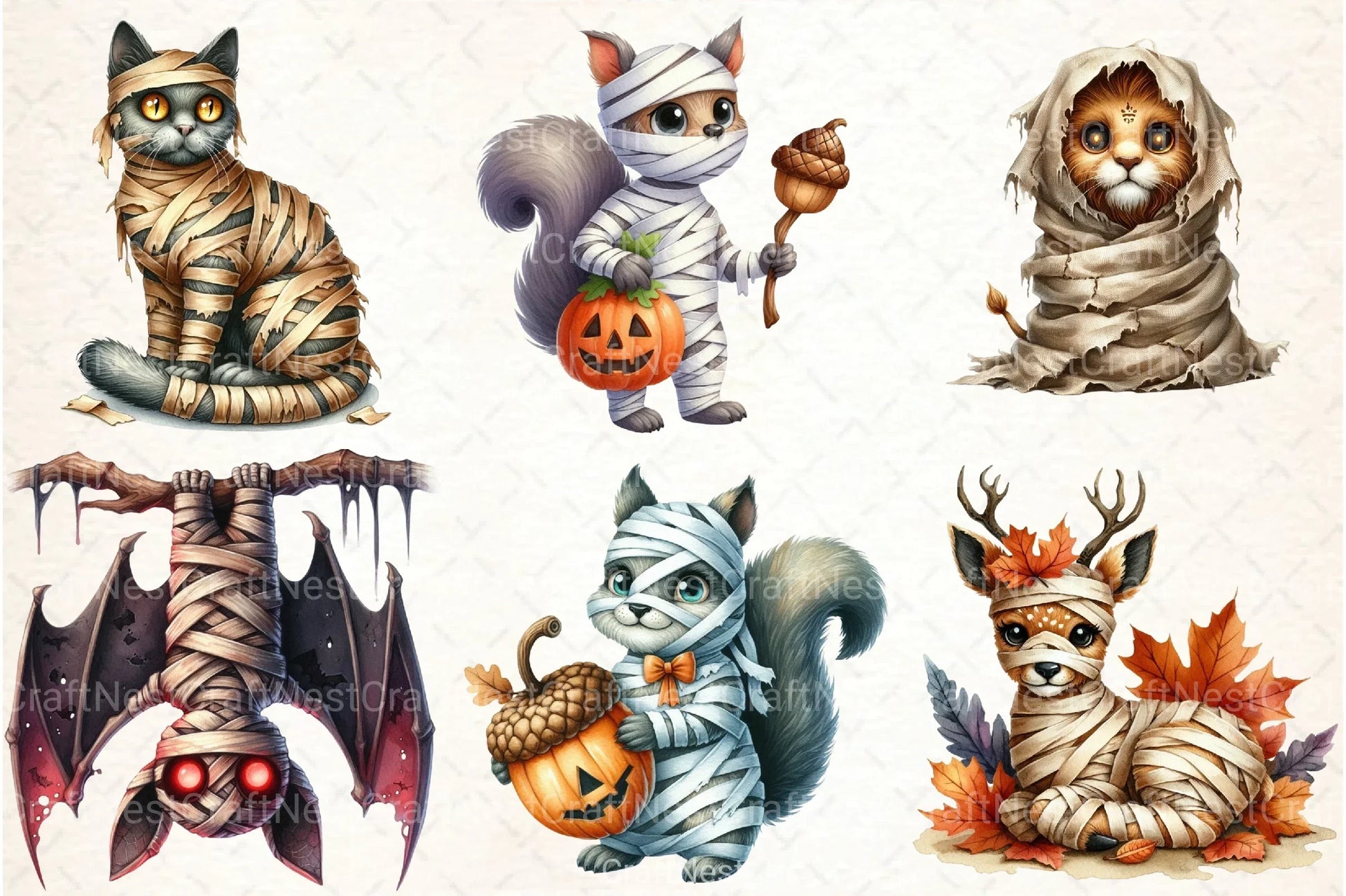 Halloween Mummy Animals Clipart Bundle - CraftNest - Digital Crafting and Art