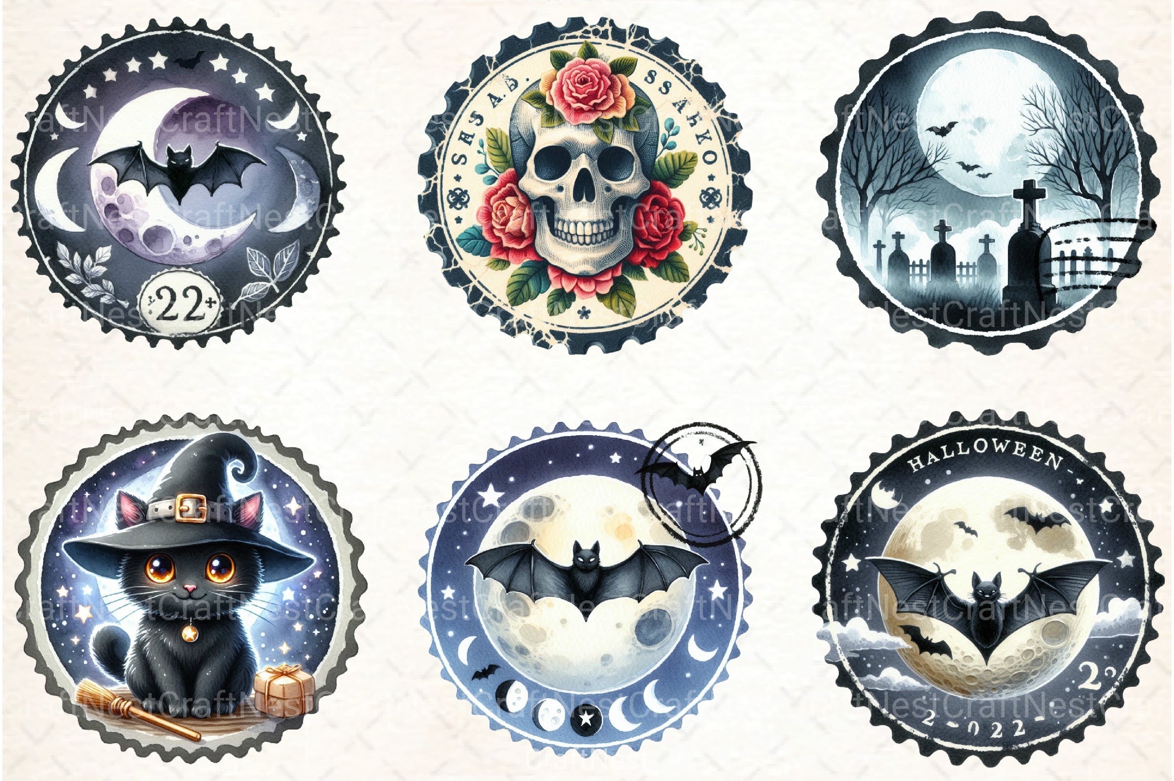 Halloween Round Stamp Clipart Bundle - CraftNest - Digital Crafting and Art