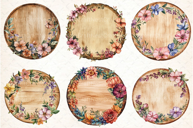 Round Wooden Clipart Bundle - CraftNest - Digital Crafting and Art