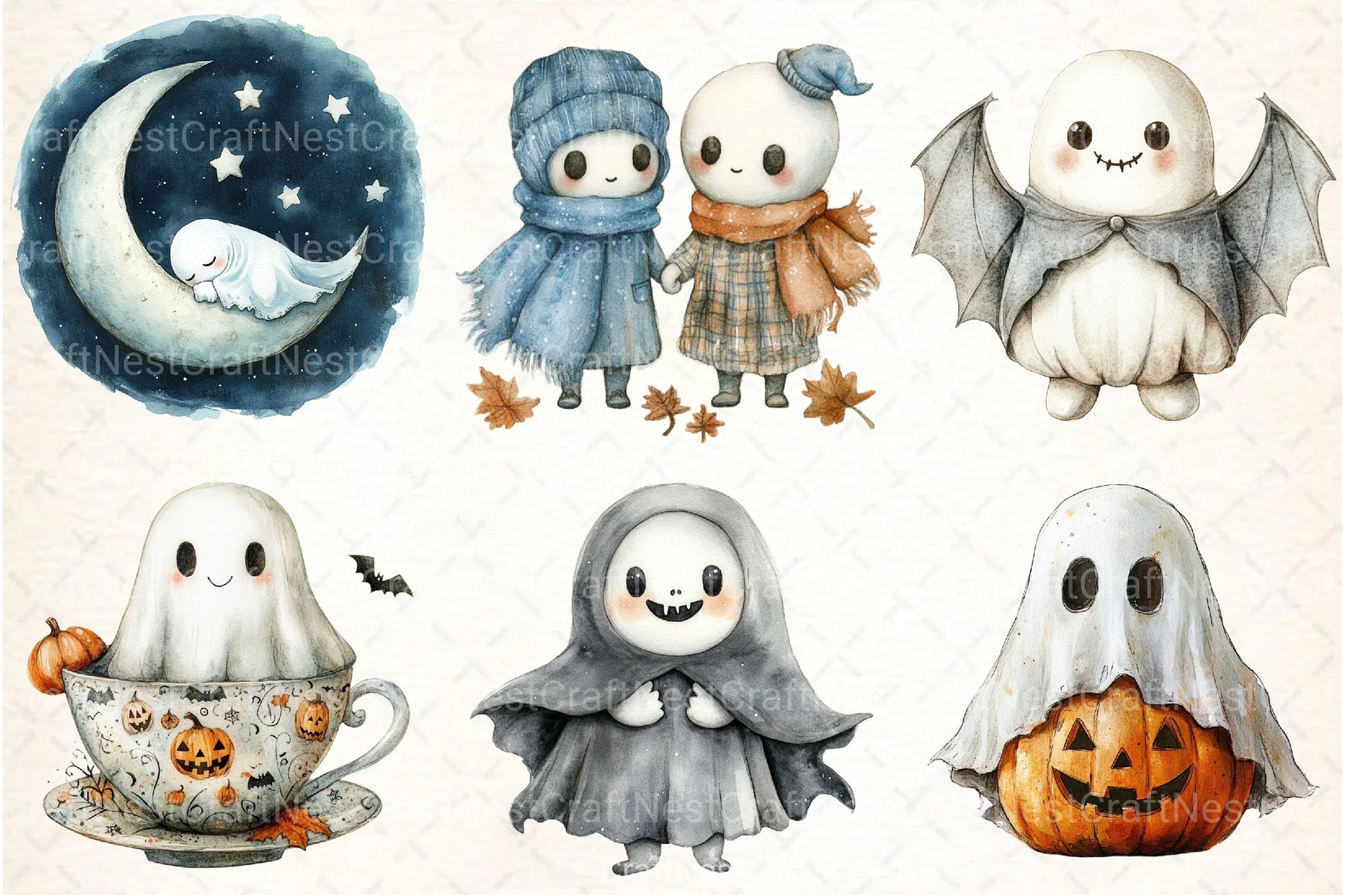 Cute Halloween Ghost Clipart Bundle 37 - CraftNest - Digital Crafting and Art