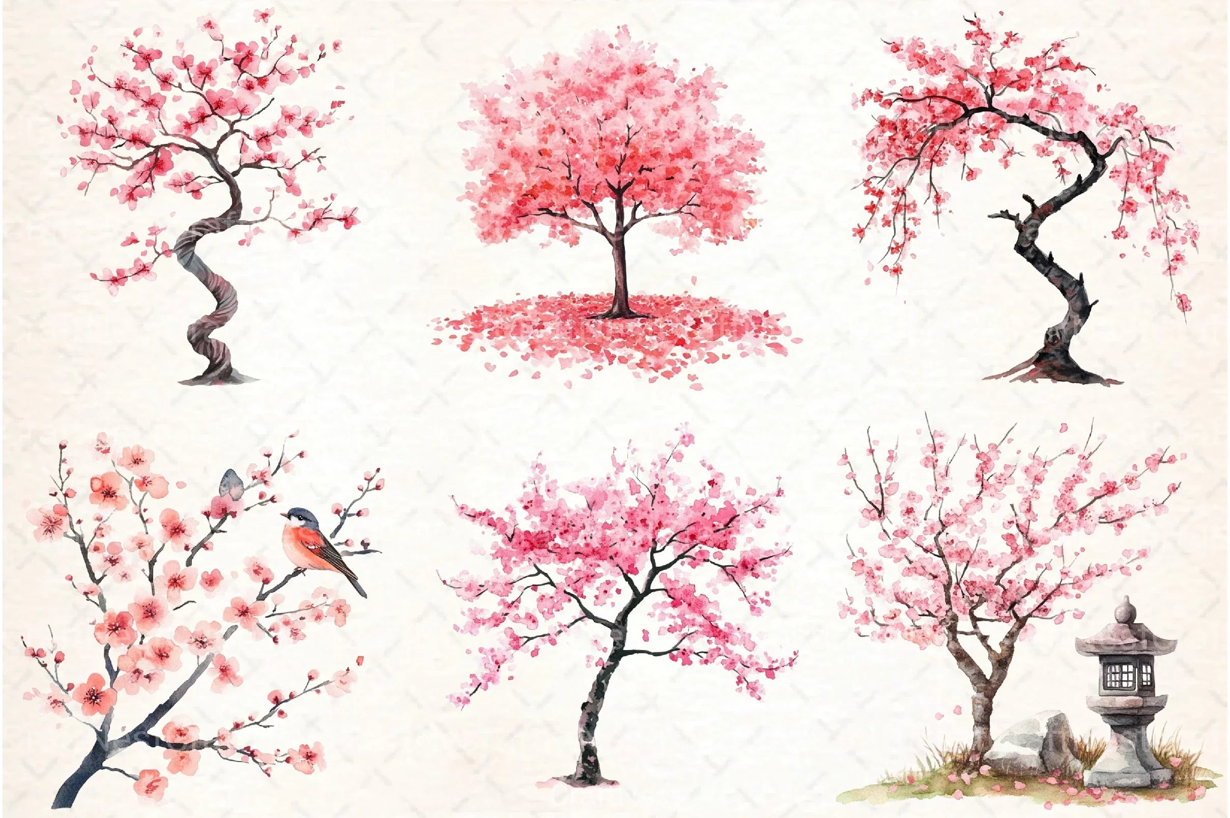 Japanese Cherry Blossom Tree Clipart Bundle - CraftNest - Digital Crafting and Art