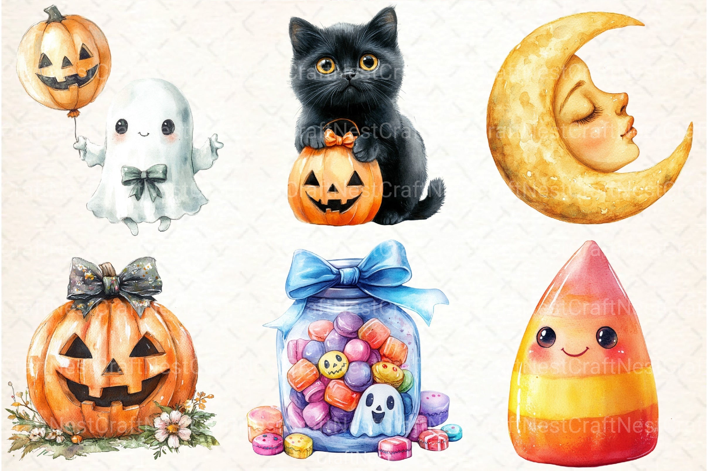 Cute Pastel Halloween Clipart Bundle 33 - CraftNest - Digital Crafting and Art
