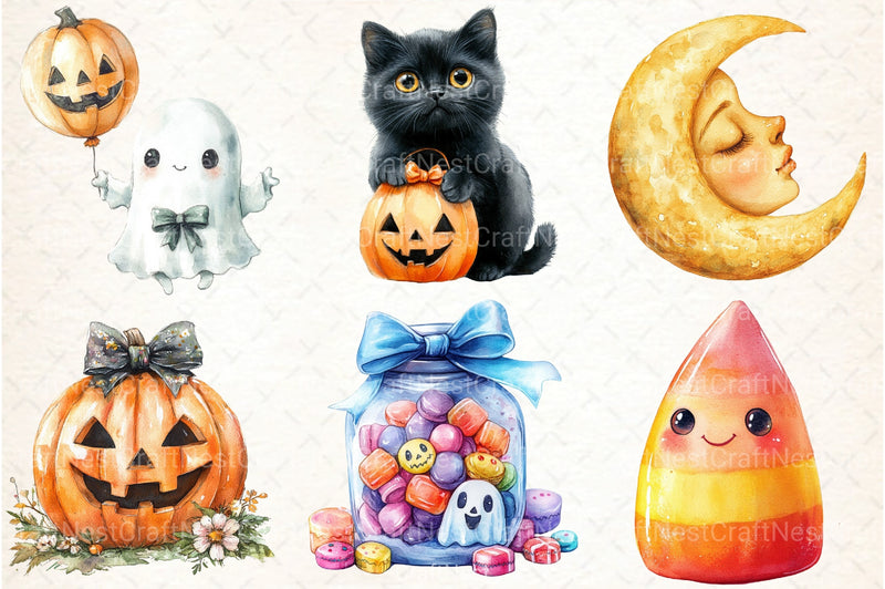 Cute Pastel Halloween Clipart Bundle 33 - CraftNest - Digital Crafting and Art