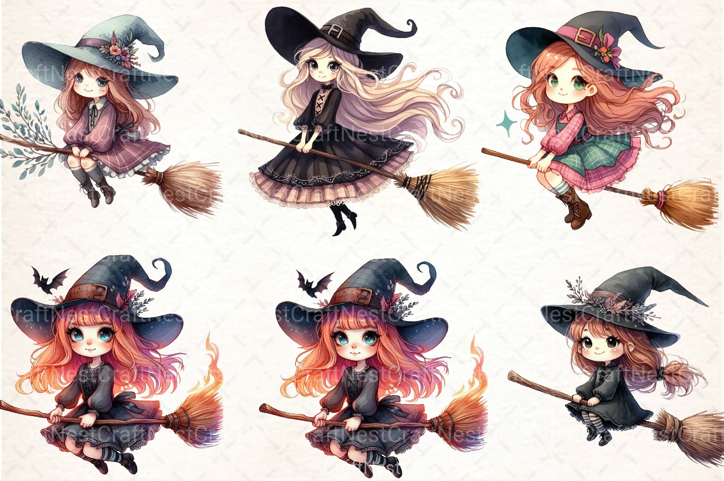 Cute Gothic Witch Broomstick Clipart Bundle Sweden - CraftNest - Digital Crafting and Art