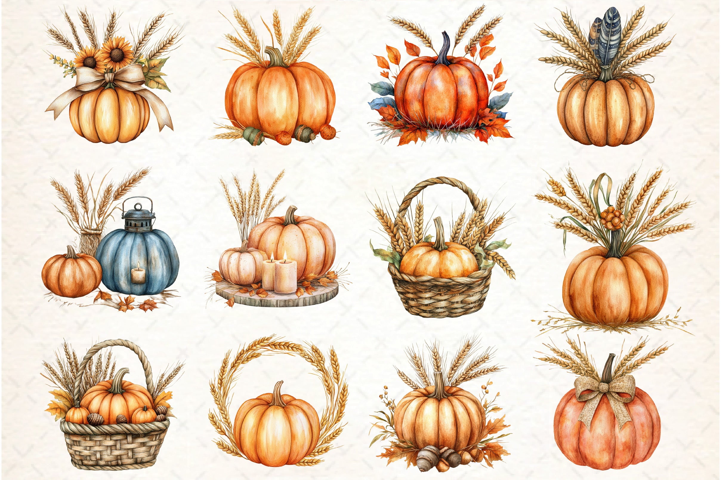 Thanksgiving Pumpkin and Wheat Clipart Bundle