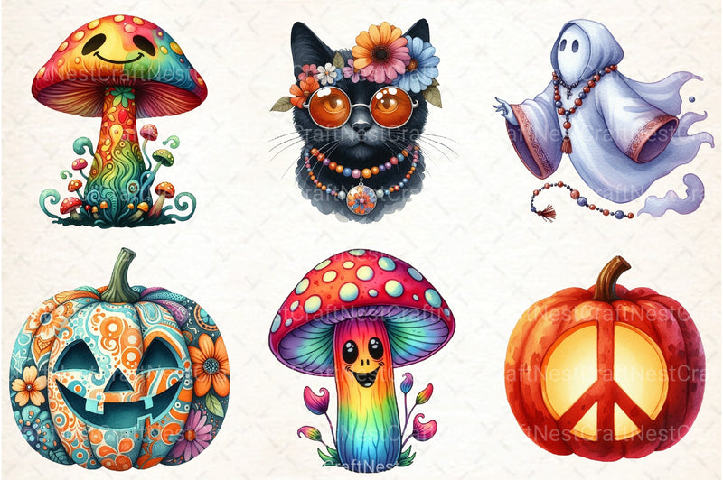 Groovy 70s Halloween Clipart Bundle 25 - CraftNest - Digital Crafting and Art
