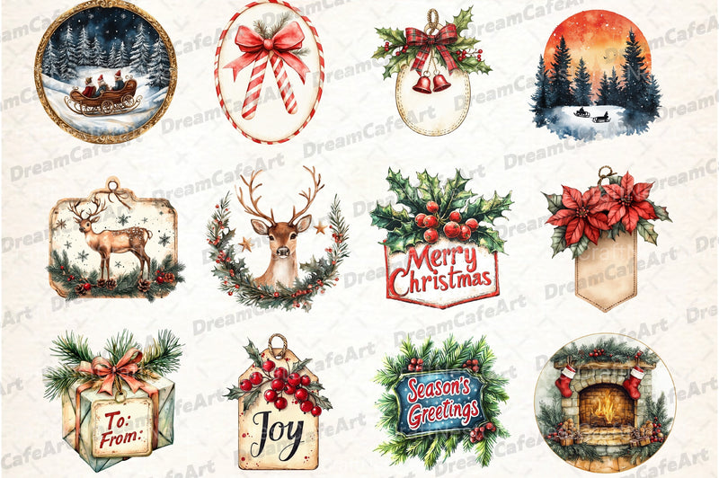Vintage Christmas Label Clipart Bundle - CraftNest - Digital Crafting and Art