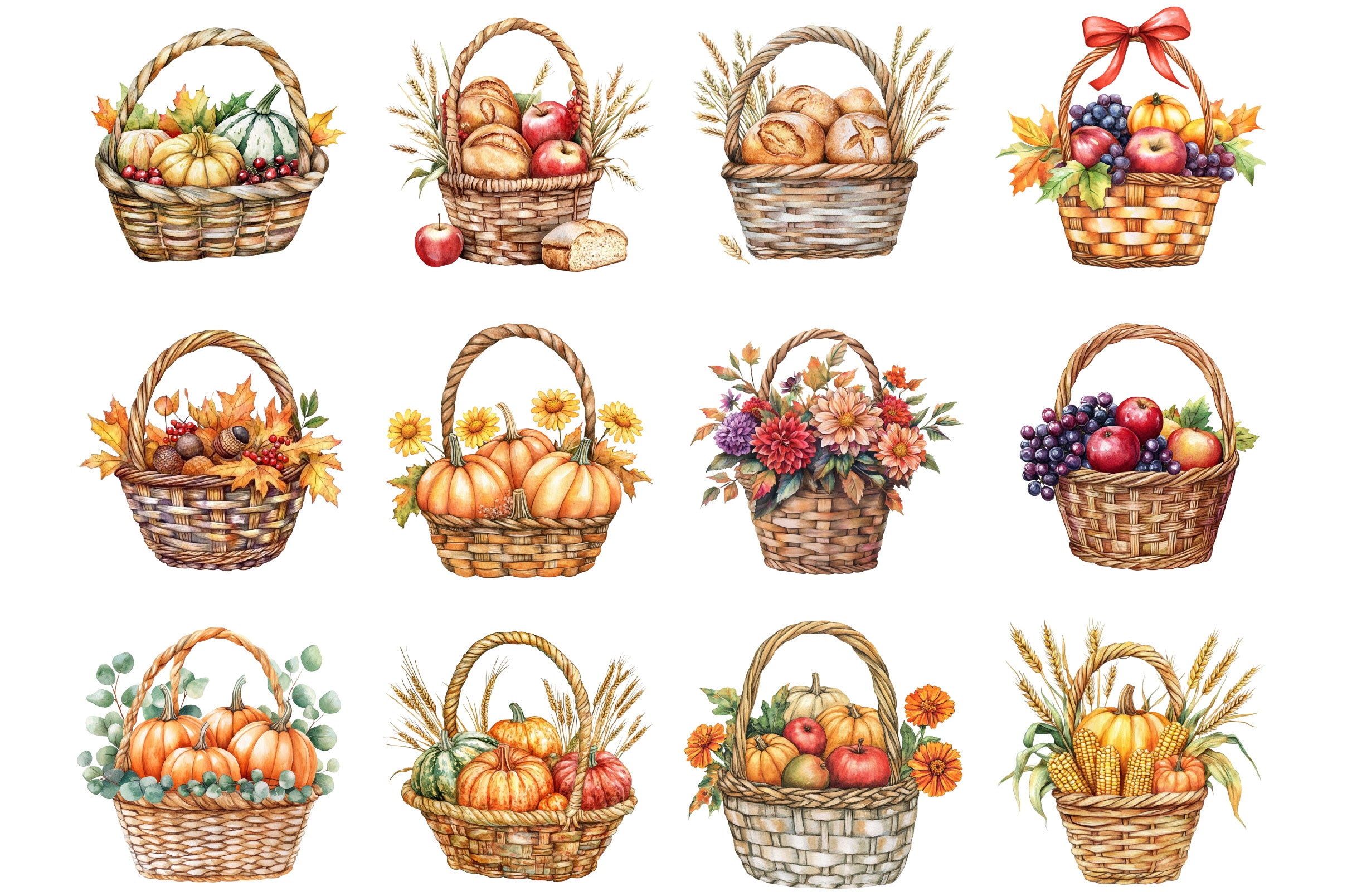 Harvest Basket Thanksgiving Clipart Bundle