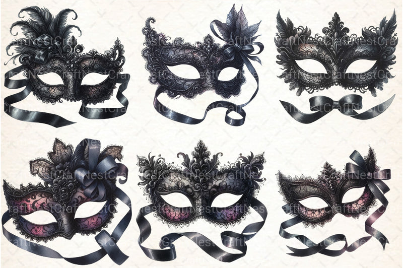 Black Lace Masquerade Mask Clipart Bundle - CraftNest - Digital Crafting and Art
