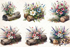 Wildflowers on Logs Clipart Bundle - CraftNest - Digital Crafting and Art