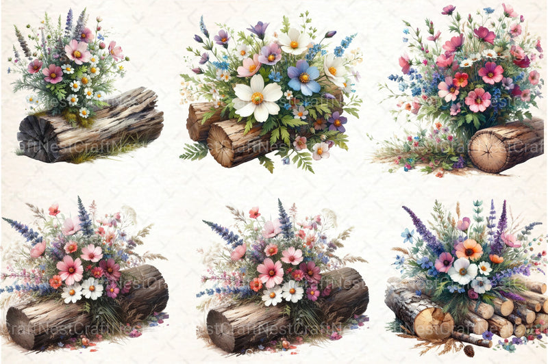 Wildflowers on Logs Clipart Bundle - CraftNest - Digital Crafting and Art