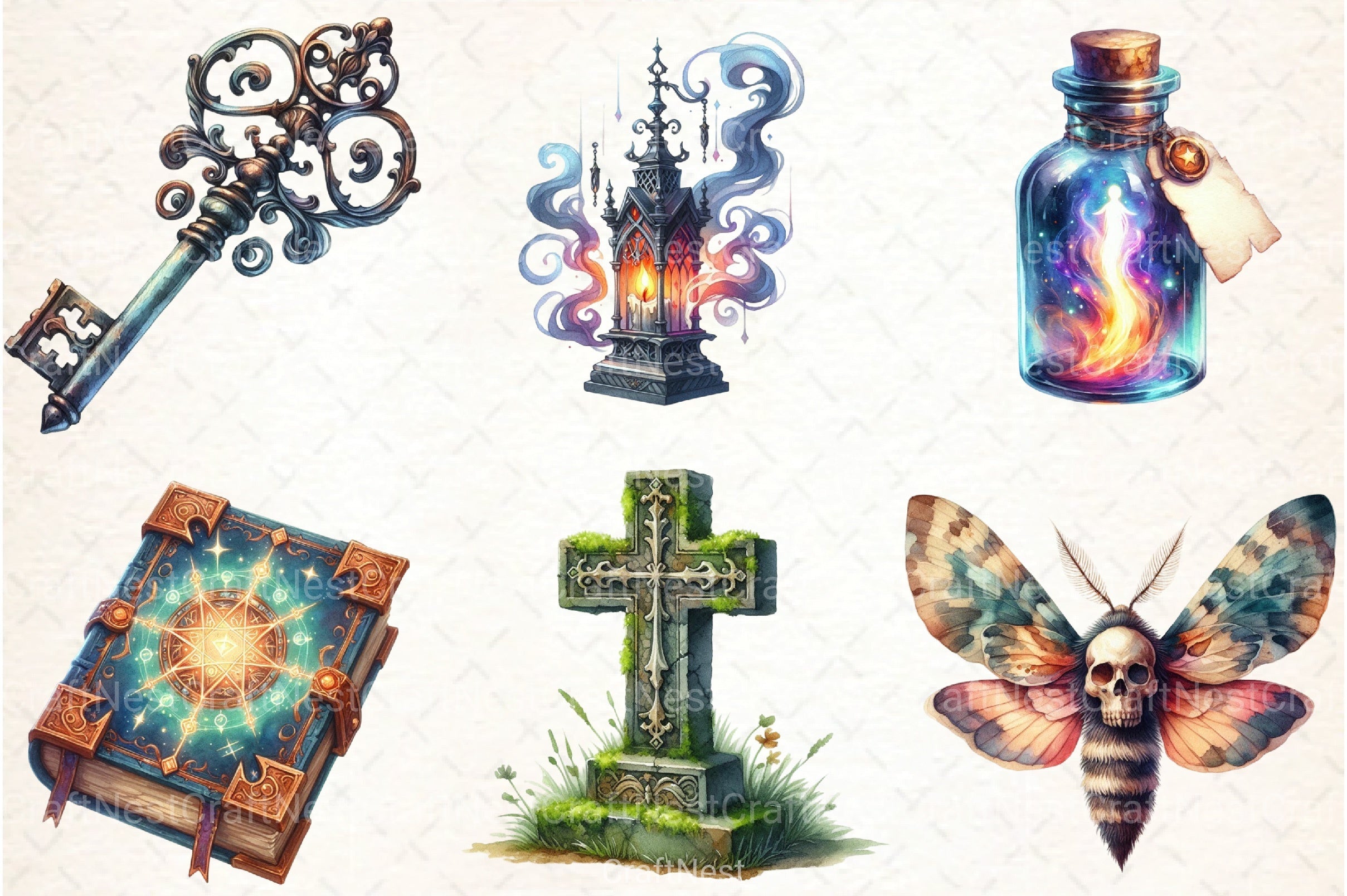 Antique Gothic Halloween Clipart Set Bundle - CraftNest - Digital Crafting and Art