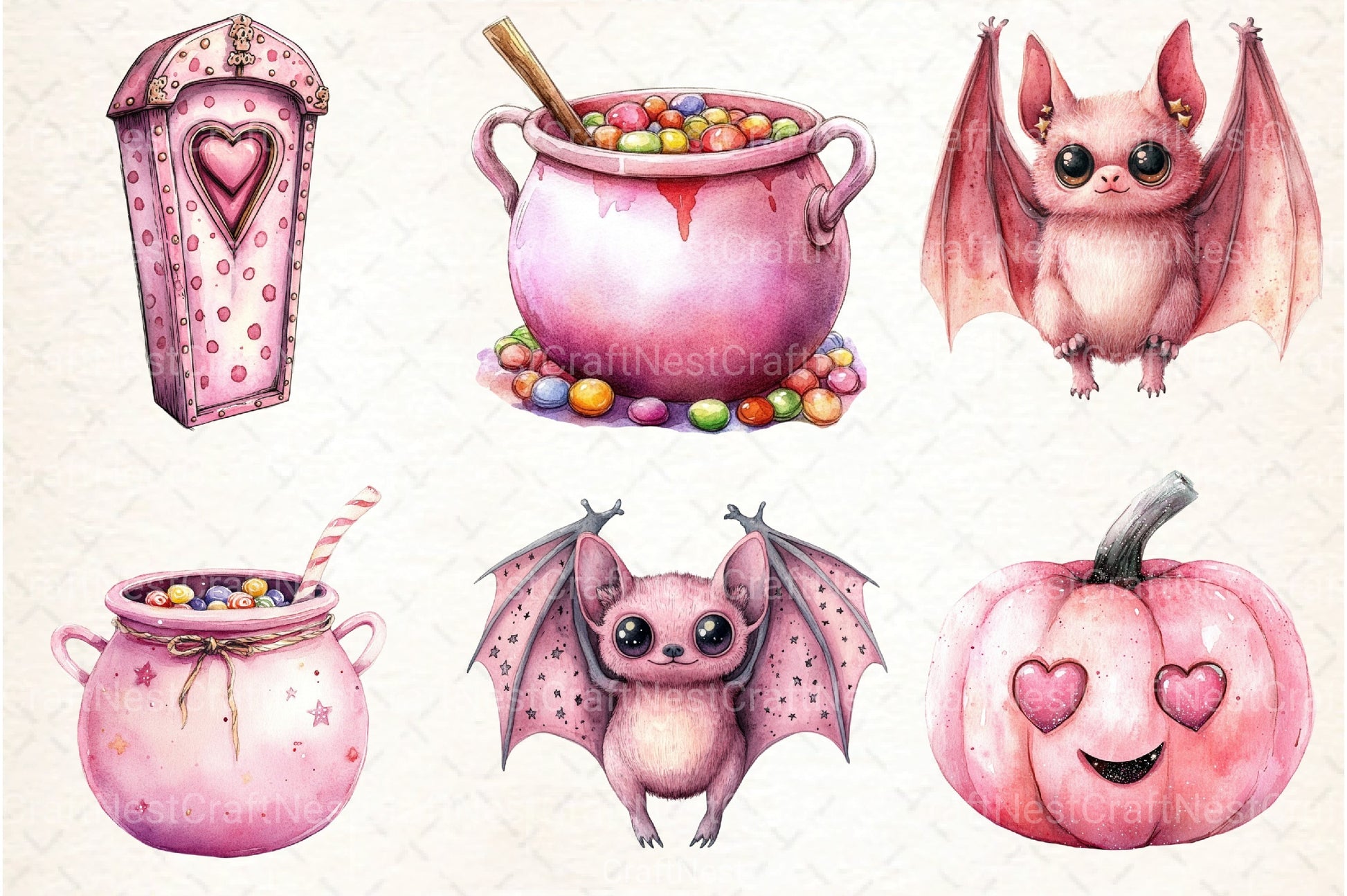 Cute Pink Halloween Clipart Bundle 123 - CraftNest - Digital Crafting and Art