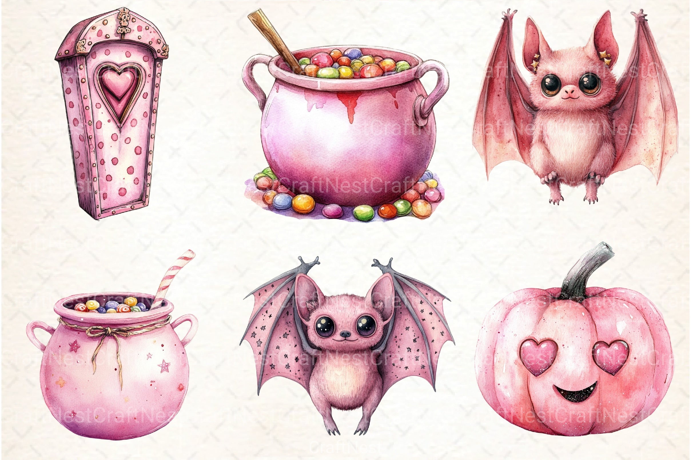 Cute Pink Halloween Clipart Bundle 123 - CraftNest - Digital Crafting and Art