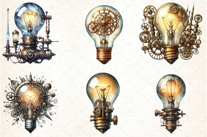 Steampunk Lightbulb Clipart Bundle - CraftNest - Digital Crafting and Art
