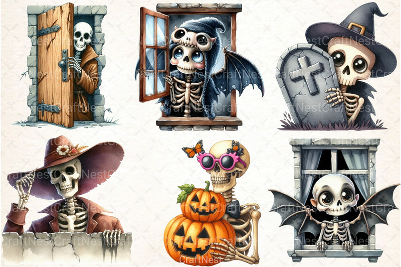 Funny Skeleton Peeking Clipart Bundle 21 - CraftNest - Digital Crafting and Art