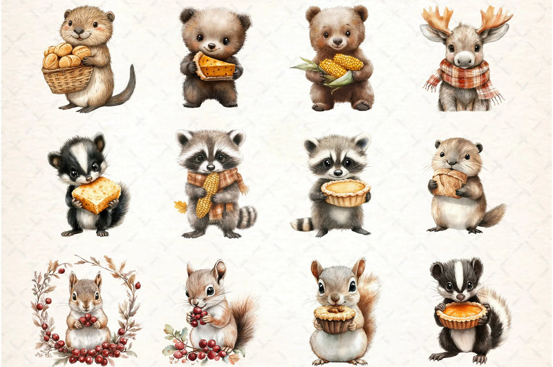 Woodland Baby Animals Thanksgiving Clipart Bundle - CraftNest - Digital Crafting and Art