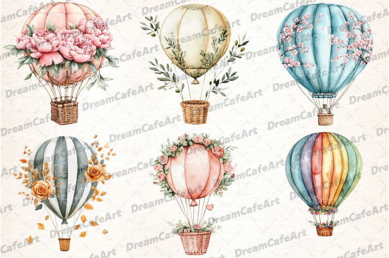 Floral Hot Air Balloons Clipart Bundle - CraftNest - Digital Crafting and Art