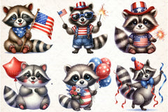 Cartoon Patriotic Raccoon Clipart Bundle - CraftNest - Digital Crafting and Art