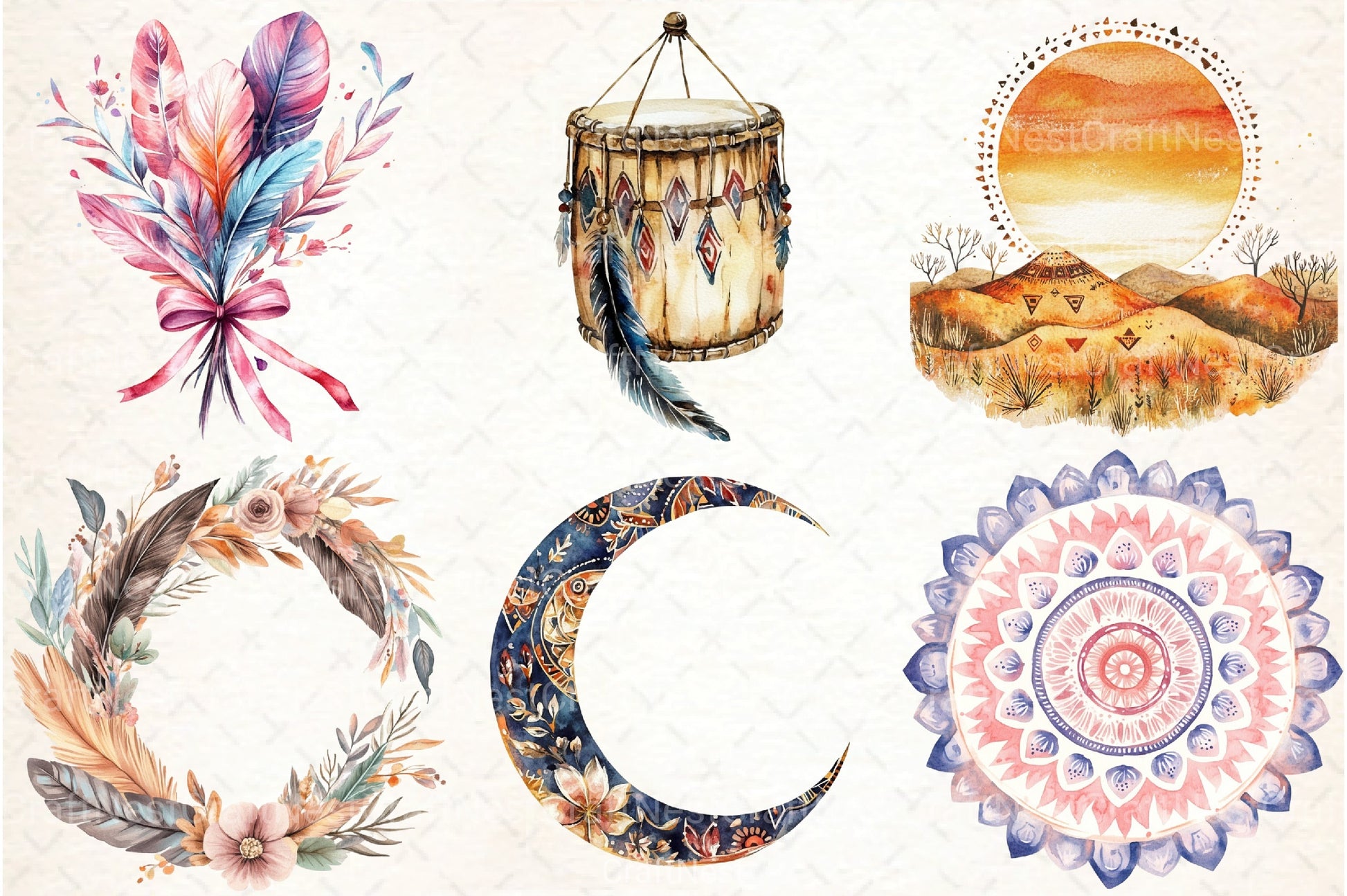 Boho Tribal Clipart Set Bundle - CraftNest - Digital Crafting and Art