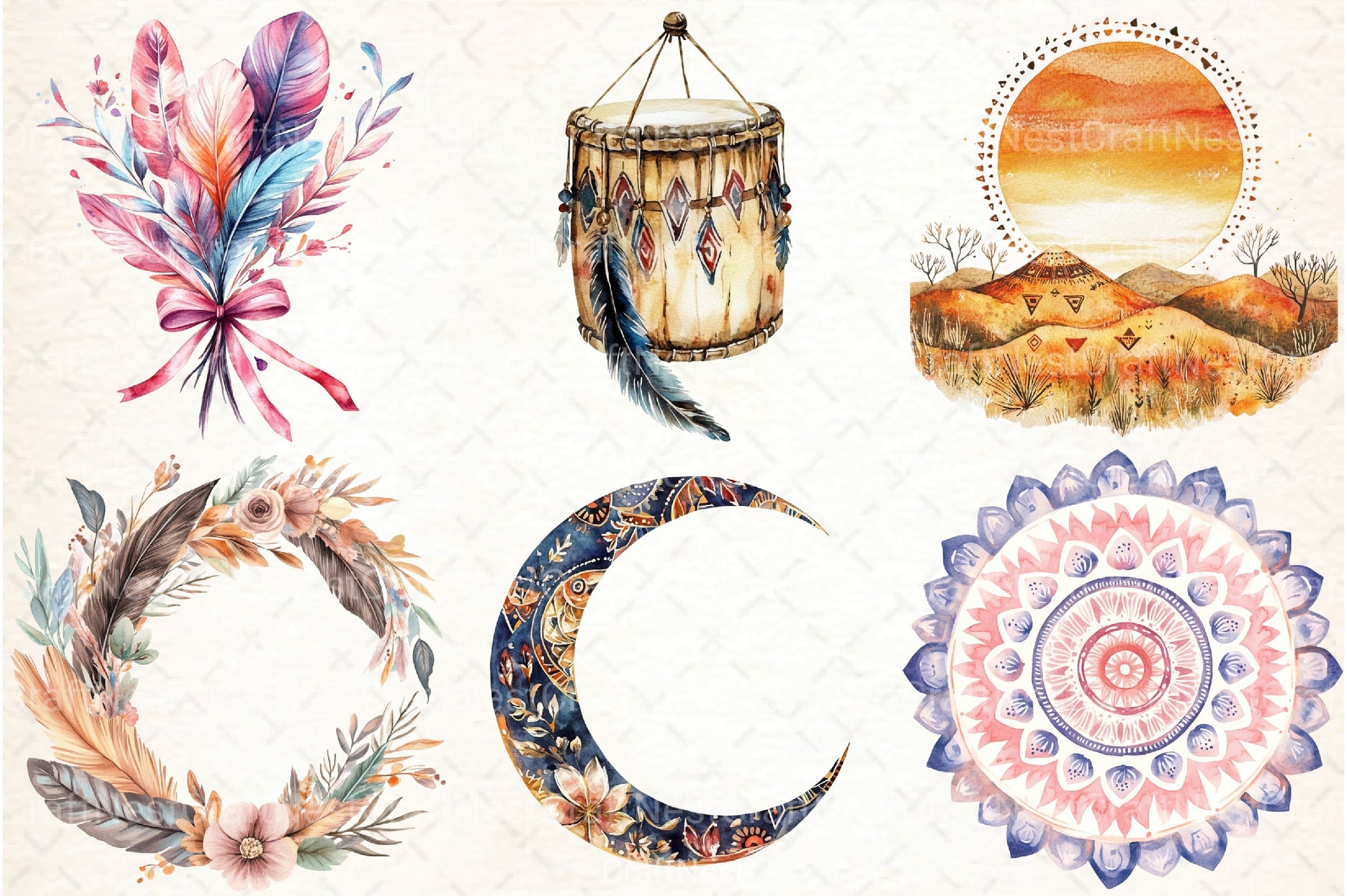 Boho Tribal Clipart Set Bundle - CraftNest - Digital Crafting and Art