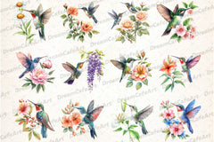Hummingbird and Flowers Clipart Bundle - CraftNest - Digital Crafting and Art