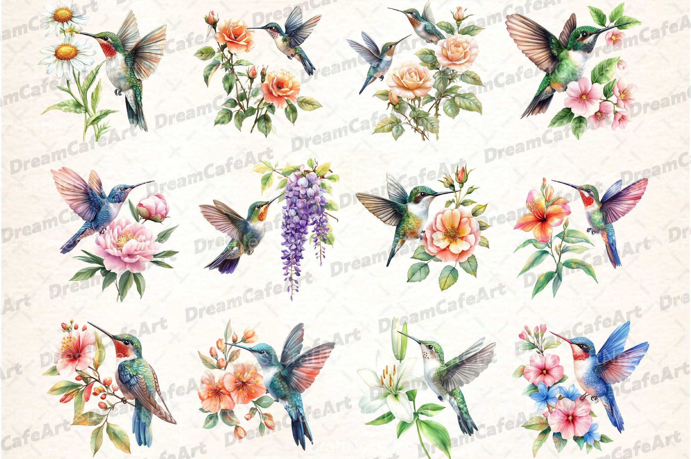 Hummingbird and Flowers Clipart Bundle - CraftNest - Digital Crafting and Art