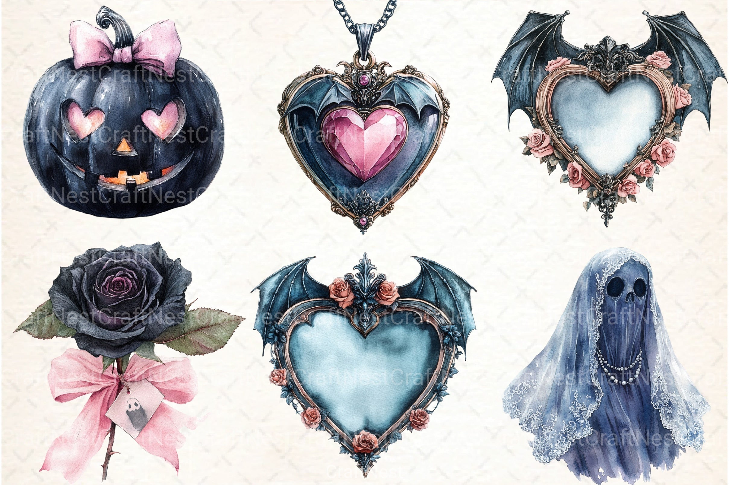 Gothic Coquette Halloween Clipart Bundle 56 - CraftNest - Digital Crafting and Art