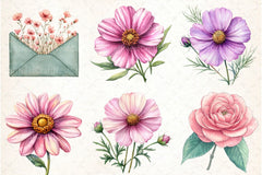 Sage Green Pink Flowers Clipart Bundle - CraftNest - Digital Crafting and Art