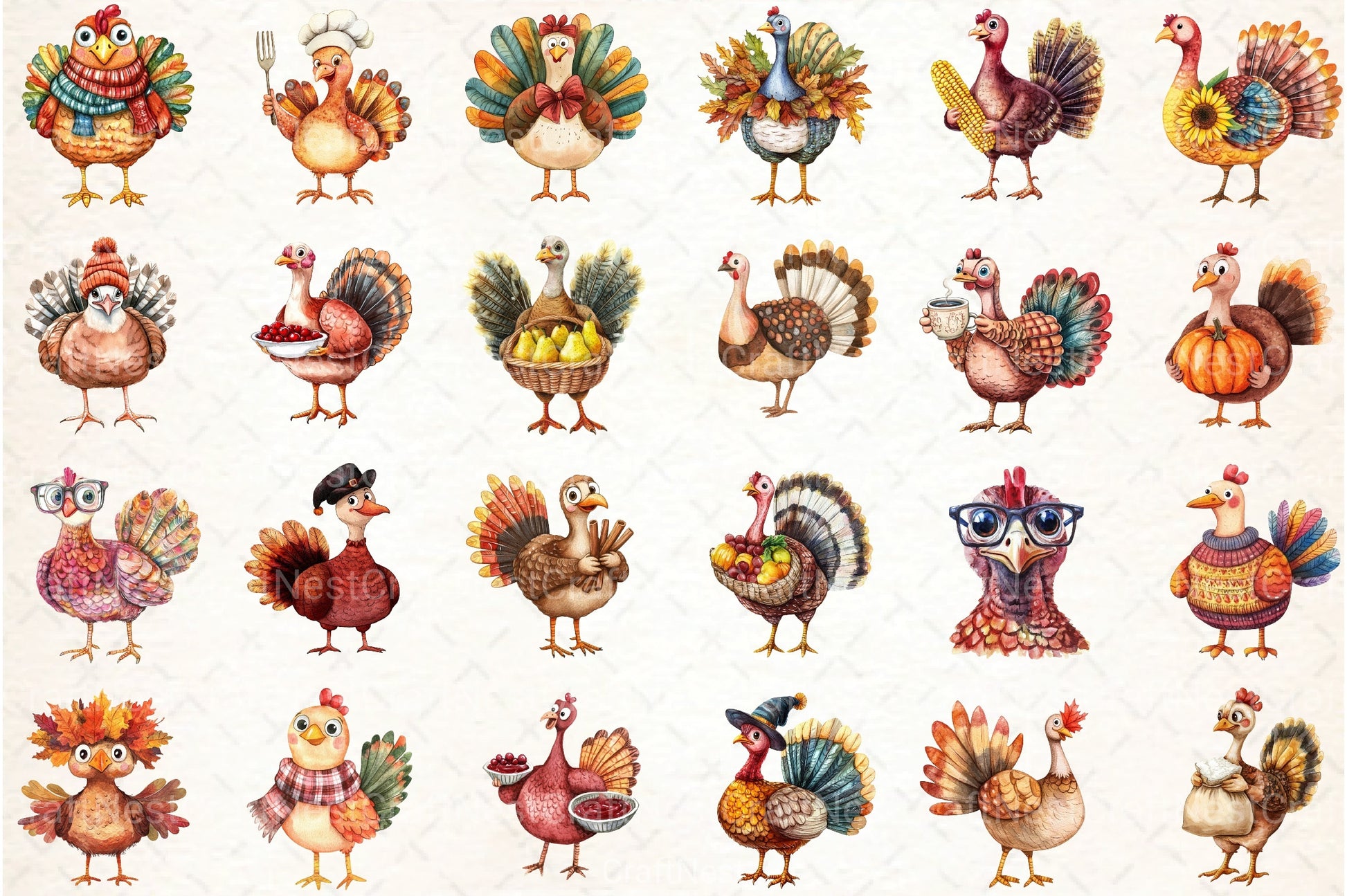 Thanksgiving Turkey Cartoon Clipart Bundle - CraftNest - Digital Crafting and Art