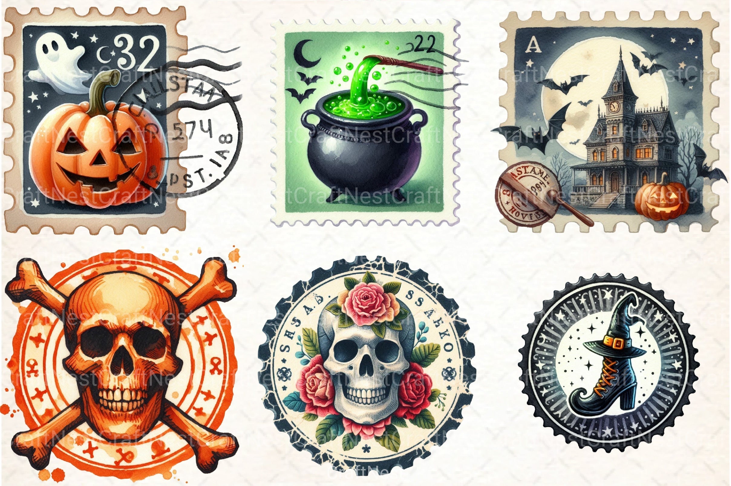 Halloween Stamp Clipart Bundle 1 - CraftNest - Digital Crafting and Art