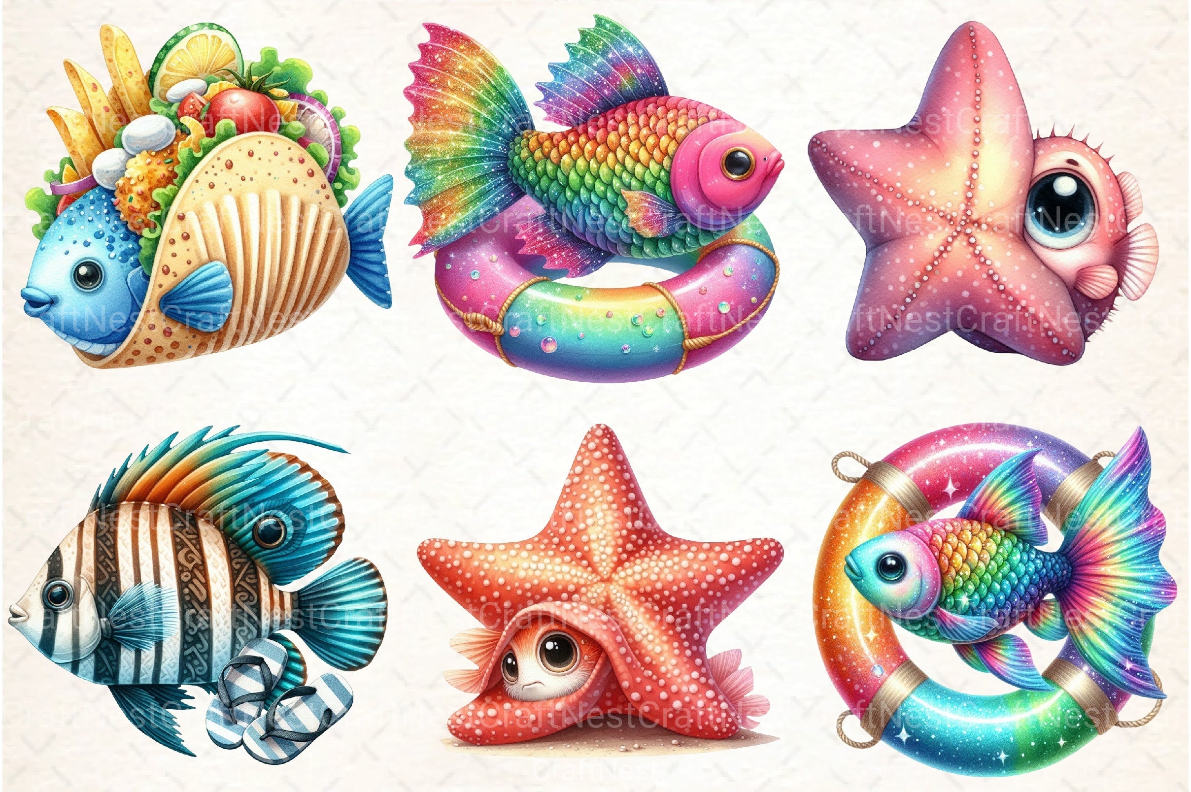 Whimsical Summer Fishes Clipart Bundle - CraftNest - Digital Crafting and Art