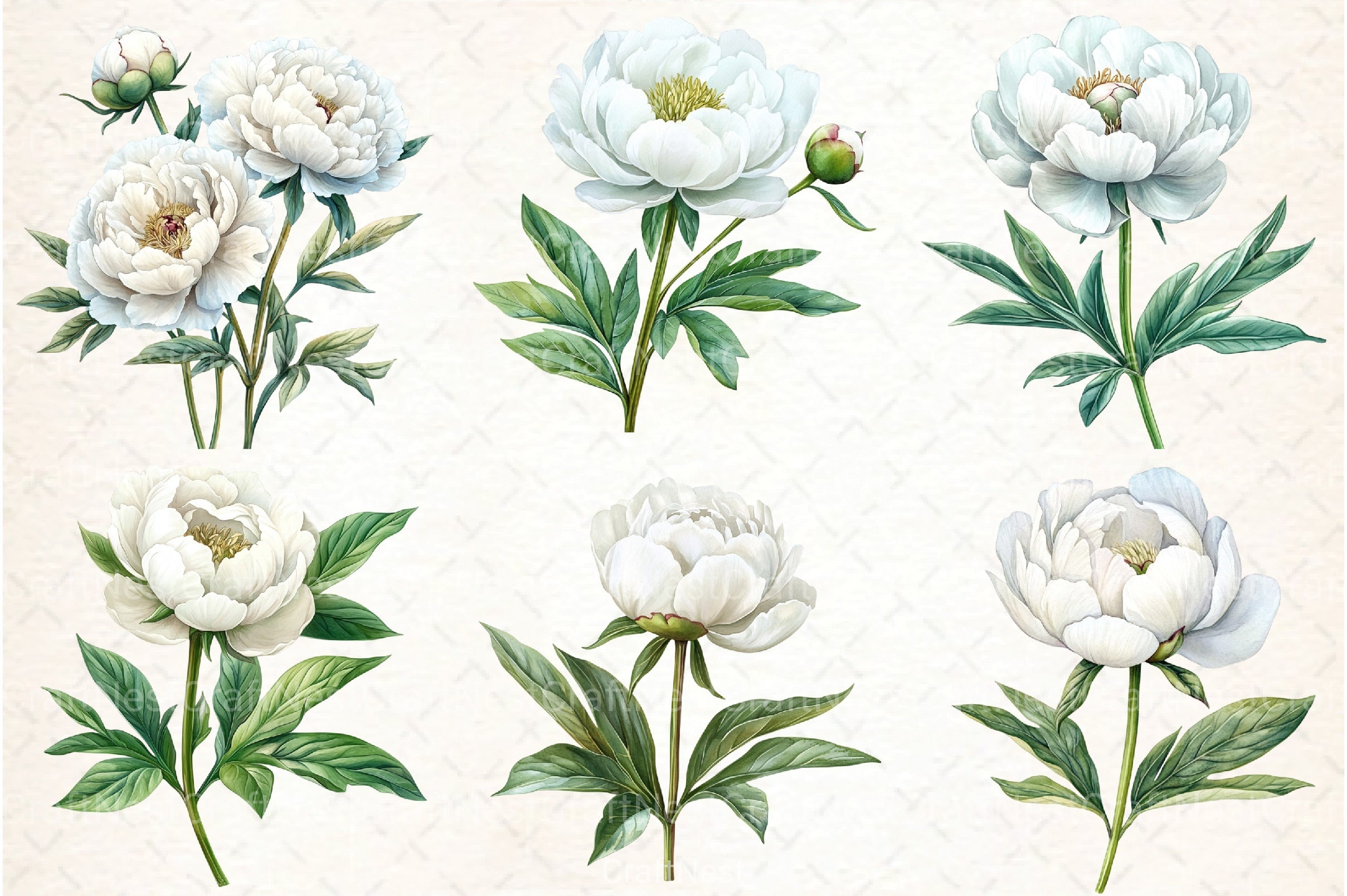 White Peony Flowers Clipart Bundle - CraftNest - Digital Crafting and Art