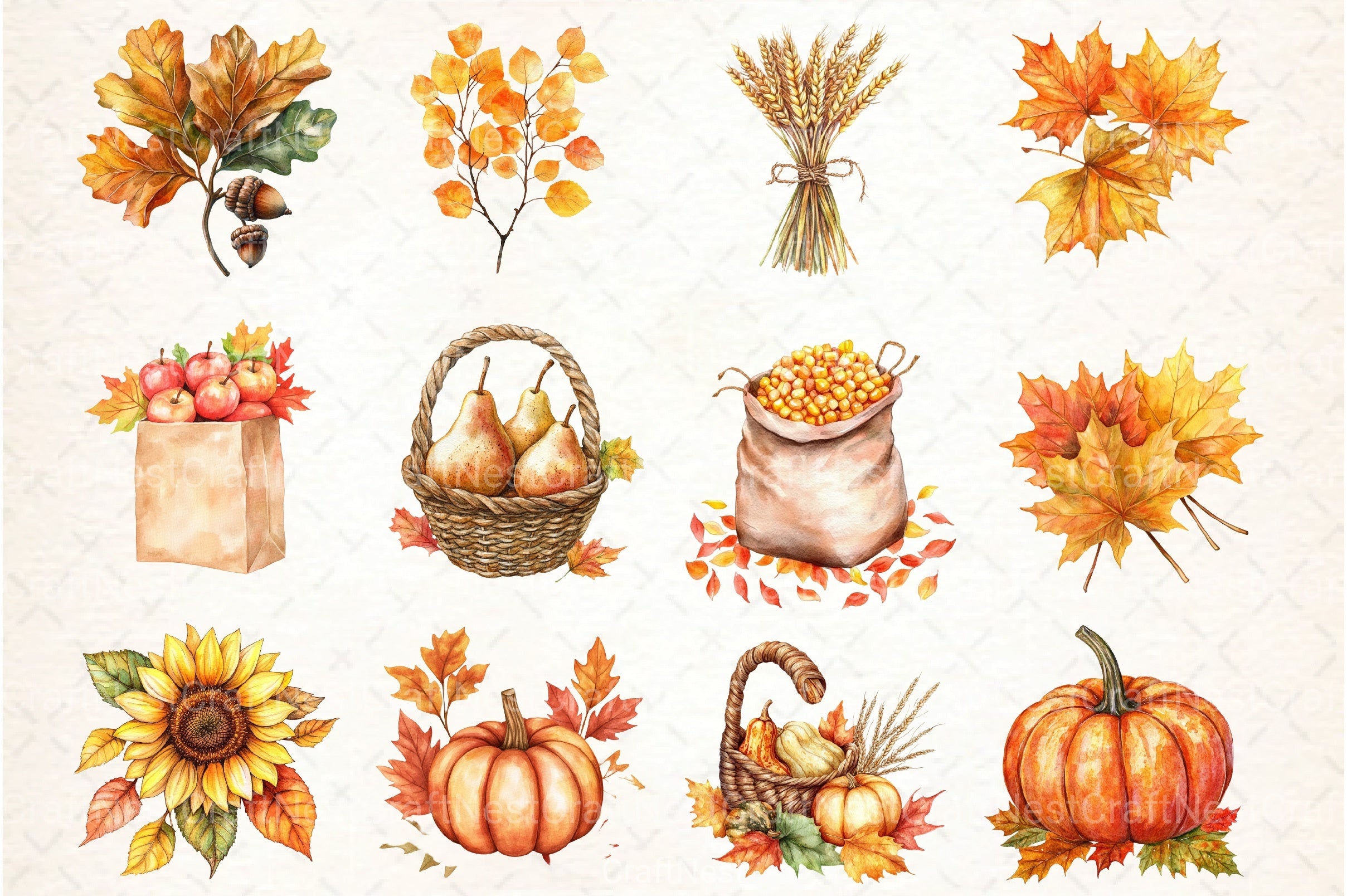 Autumn Leaves & Harvest Clipart Bundle - CraftNest - Digital Crafting and Art