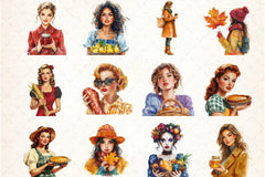 Thanksgiving Pop Art Woman Clipart Bundle - CraftNest - Digital Crafting and Art