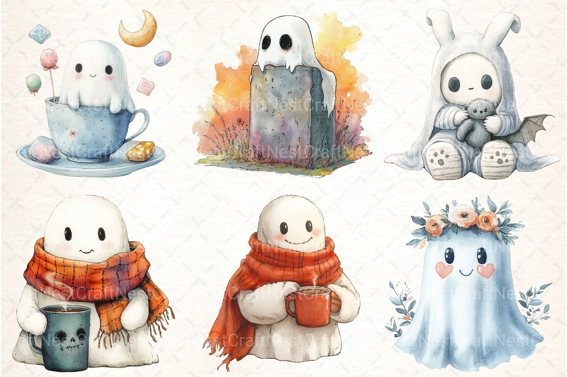 Cute Halloween Ghost Clipart Bundle 1 - CraftNest - Digital Crafting and Art