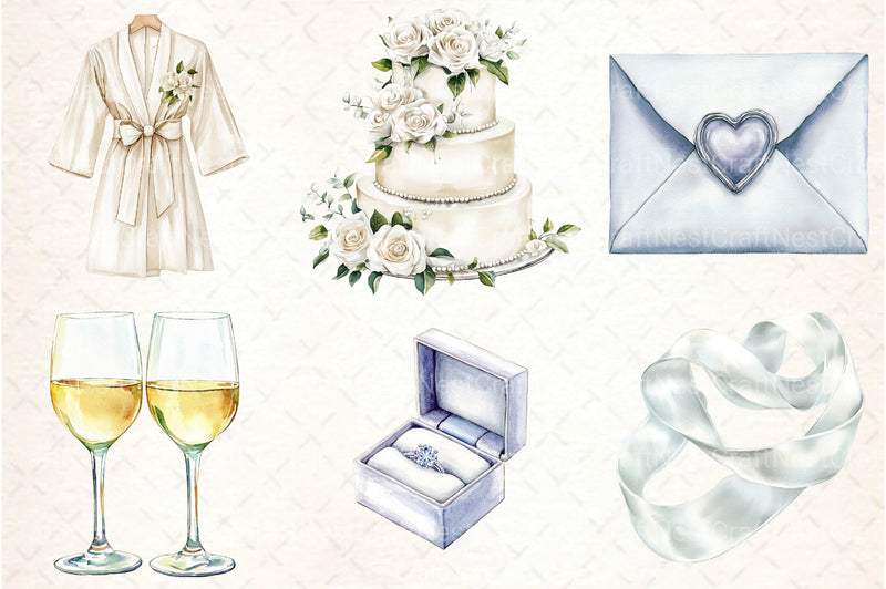 White Wedding Day Clipart Bundle - CraftNest - Digital Crafting and Art