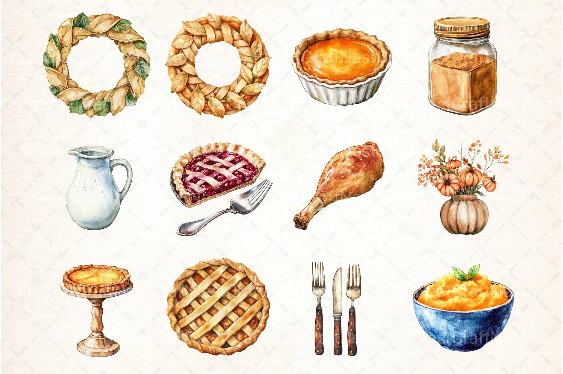 Pumpkin Pie & Turkey Day Clipart Bundle - CraftNest - Digital Crafting and Art